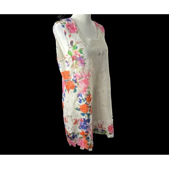 FERATELLI Women Lace Tunic Eyelet Sleeveless Knee Length Floral Sz L White 61-6 - Picture 7 of 15